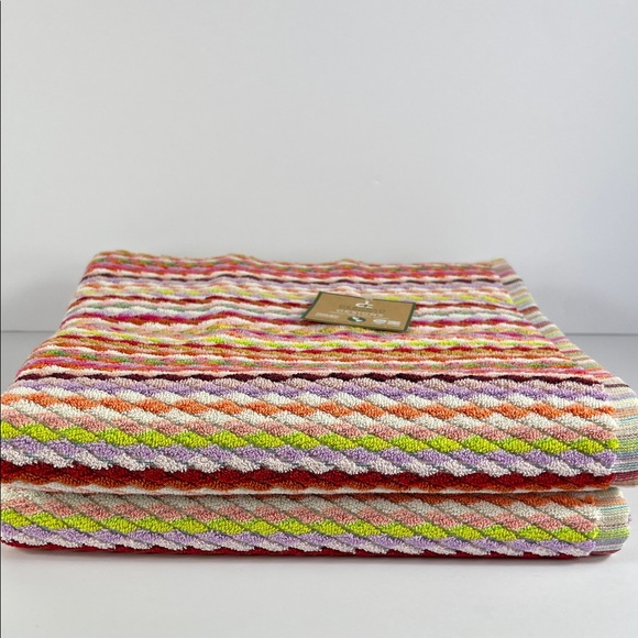 Deborah Connolly Designs Bath Towel Set Multicolor Striped Cotton 2 Pc Set NEW - Picture 1 of 8